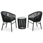 vidaXL 3-delige Bistroset met kussens PE-rattan zwart, Verzenden, Nieuw, Textileen, 3 zitplaatsen