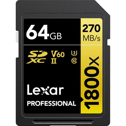 Lexar SDXC Professional 64GB 1800X UHS-II V60 Gold, Audio, Tv en Foto, Fotografie | Geheugenkaarten, Overige typen, Nieuw, Ophalen of Verzenden