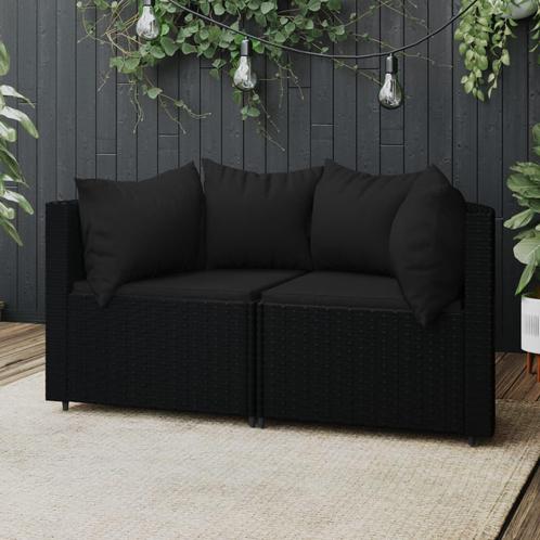 vidaXL Tuinhoekbanken met kussens 2 st poly rattan zwart, Tuin en Terras, Tuinsets en Loungesets, Nieuw, Rotan, Verzenden