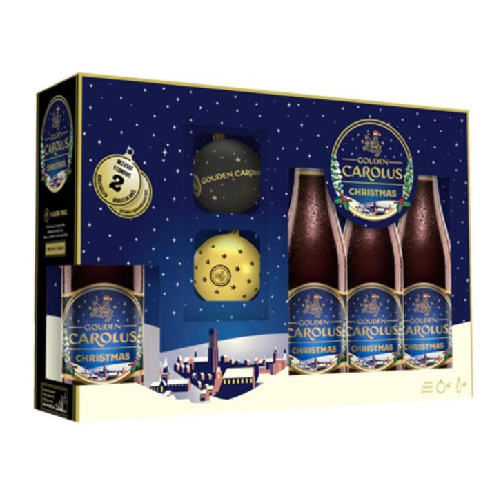 Gouden Carolus Geschenkverpakking Christmas + 2 Kerstballen, Verzamelen, Biermerken