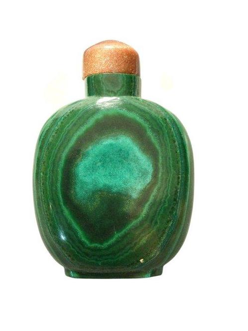 Snuiftabak-fles - tabaksvlieger - Malachiet -, Antiek en Kunst, Antiek | Overige Antiek