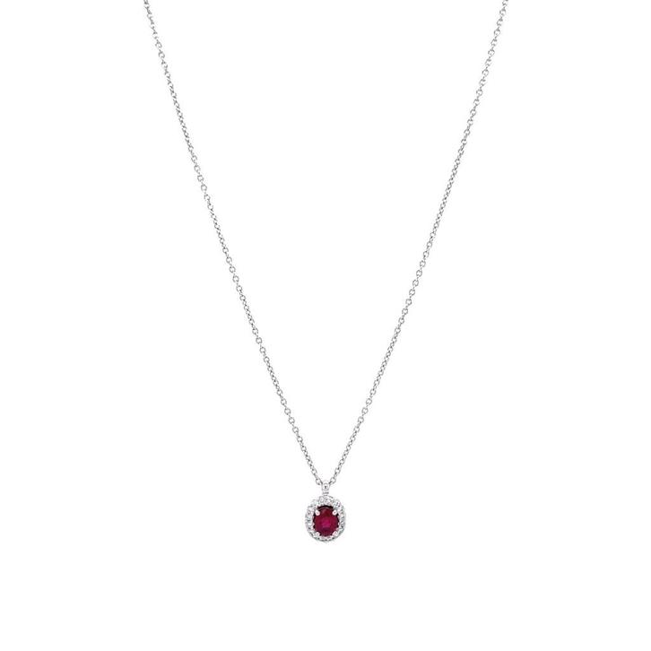 Witgouden entourage collier met robijn en diamant 14 krt, Sieraden, Tassen en Uiterlijk, Kettingen, Zo goed als nieuw, Met hanger