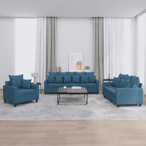 vidaXL 3-delige Loungeset met kussens fluweel blauw, Huis en Inrichting, Banken | Bankstellen, Nieuw, 150 tot 200 cm, Stof, Vierpersoons of meer