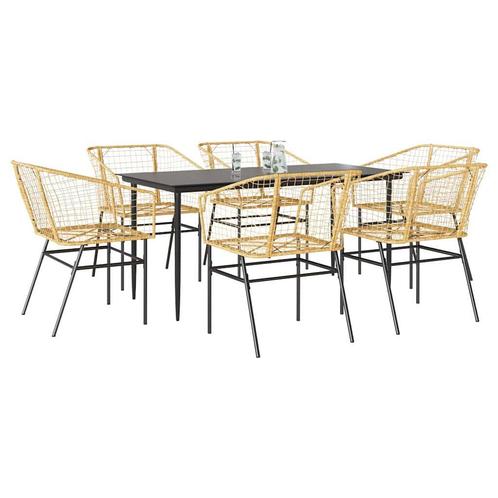 vidaXL 7-delige Tuinset poly rattan glas bruin, Tuin en Terras, Tuinsets en Loungesets, Tuinset, Nieuw, 6 zitplaatsen, Rotan, Verzenden