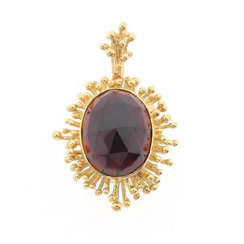 Vintage gouden hanger met granaat (granaat steen, 14 karaat), Sieraden, Tassen en Uiterlijk, Bedels, Gebruikt, Overige merken