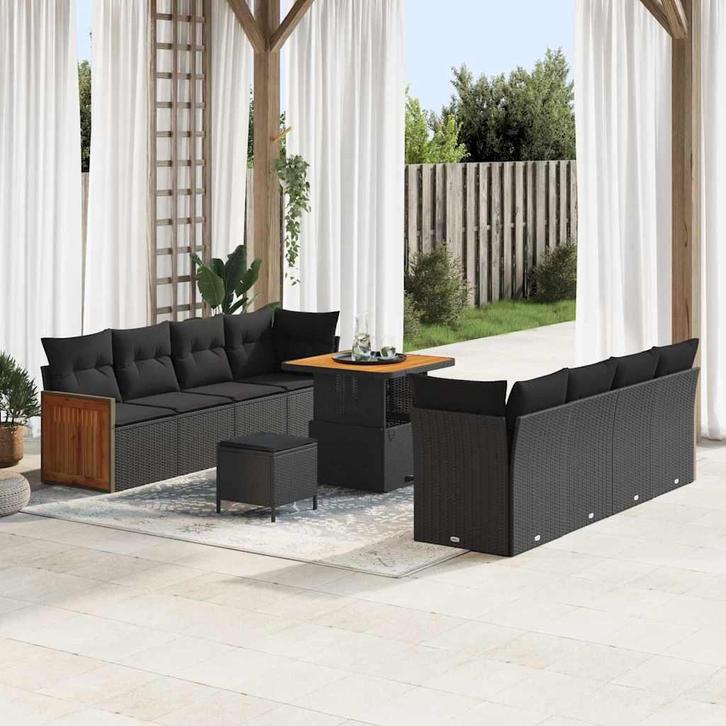 vidaXL Tuin Sofa Set 11 pcs Zwart 80 x 80 x 71 cm poly, Tuin en Terras, Tuinsets en Loungesets, Nieuw, Rotan, Verzenden