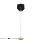 Oosterse vloerlamp goud zwarte kap met franjes - Franxa, Nieuw, Overige materialen, 150 tot 200 cm, Oosters