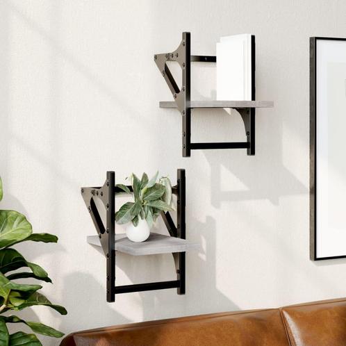 vidaXL Wandschappen met stangen 2 st 20x25x30 cm grijs, Huis en Inrichting, Woonaccessoires | Wandplanken en Boekenplanken, Nieuw