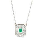 Hanger - 14 karaat Witgoud - 0.75ct. tw. Smaragd - Diamant -
