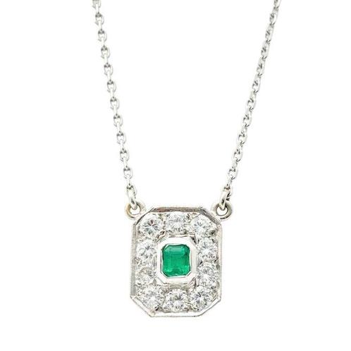 Hanger - 14 karaat Witgoud - 0.75ct. tw. Smaragd - Diamant -, Sieraden, Tassen en Uiterlijk, Antieke sieraden