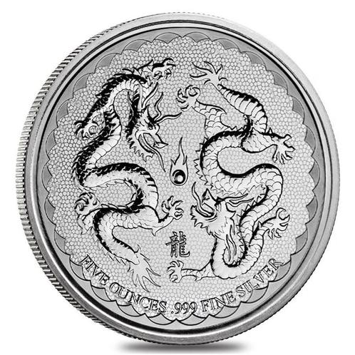 Double Dragon 5 oz 2018 Niue (New Zealand Mint), Postzegels en Munten, Munten | Oceanië, Losse munt, Zilver, Verzenden