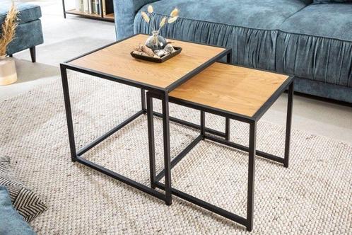 Design bijzettafels set van 2 SLIM LINE 50cm wild eiken, Huis en Inrichting, Tafels | Sidetables, Ophalen of Verzenden