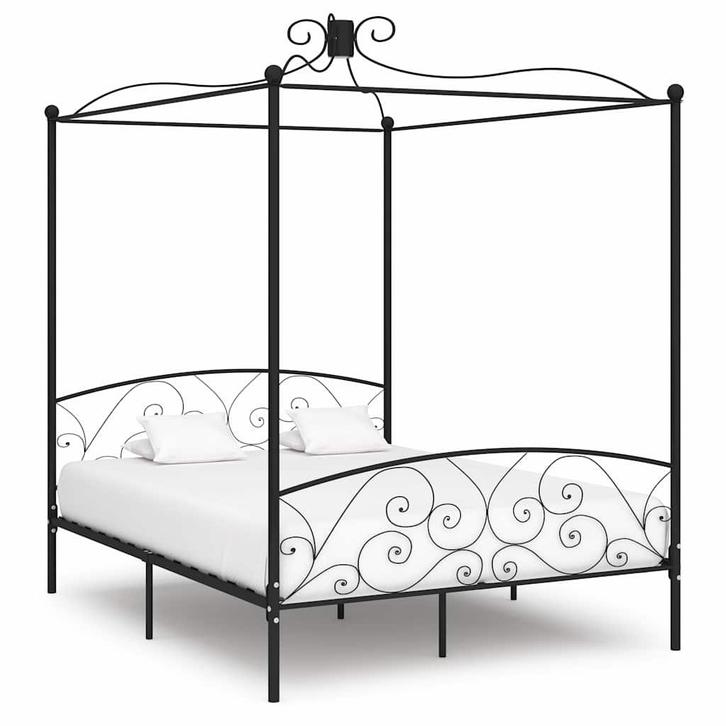 vidaXL Hemelbedframe metaal zwart 180x200 cm, Huis en Inrichting, Slaapkamer | Bedden, 80 cm, 200 cm, Zwart, Eenpersoons, Nieuw