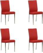 Set van 4 Rode leren moderne eetkamerstoelen - Toledo Leer D, Huis en Inrichting, Overige kleuren, Nieuw, Leer, Ophalen of Verzenden