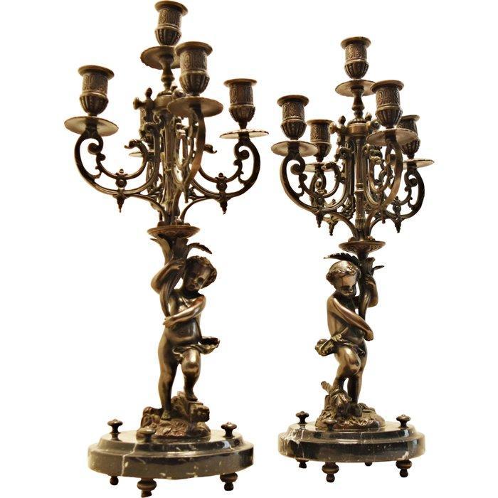 Kandelaber Victoriaanse kandelaars - Puttis-beeldhouwwerken, Antiek en Kunst, Antiek | Meubels | Stoelen en Banken