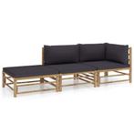 vidaXL 3-delige Loungeset met donkergrijze kussens bamboe, Verzenden, Nieuw, Hout, Loungeset