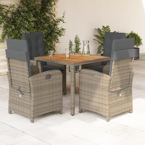 vidaXL 5-delige Tuinset met kussens poly rattan grijs, Tuin en Terras, Tuinsets en Loungesets, Tuinset, Nieuw, 4 zitplaatsen, Rotan