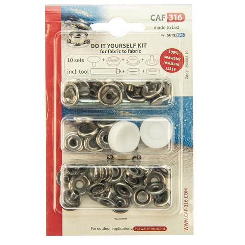 Caf 316 rvs drukknopen doek op doek 10 stuks met gereedschap, Doe-het-zelf en Verbouw, Overige Doe-het-zelf en Verbouw, Nieuw