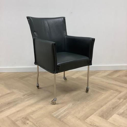 Tweedehands verrijdbare leder vergaderstoel / fauteuil,, Huis en Inrichting, Stoelen, Eén, Gebruikt, Leer, Ophalen of Verzenden