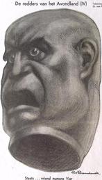 Spotprent met hoofd van Mussolini (lijst optie, Lithos), Antiek en Kunst, Verzenden