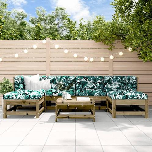 vidaXL 7-delige Loungeset met kussens geïmpregneerd, Tuin en Terras, Tuinsets en Loungesets, Loungeset, Nieuw, 7 zitplaatsen, Verzenden