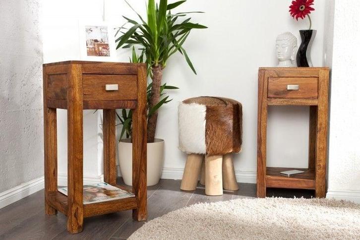 Massief houten bijzettafel MAKASSAR 70cm Sheesham, Huis en Inrichting, Tafels | Sidetables, Ophalen of Verzenden