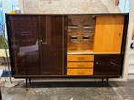Mid-century gepolitoerd High Board, Gebruikt, Mid century, Glas, Ophalen of Verzenden