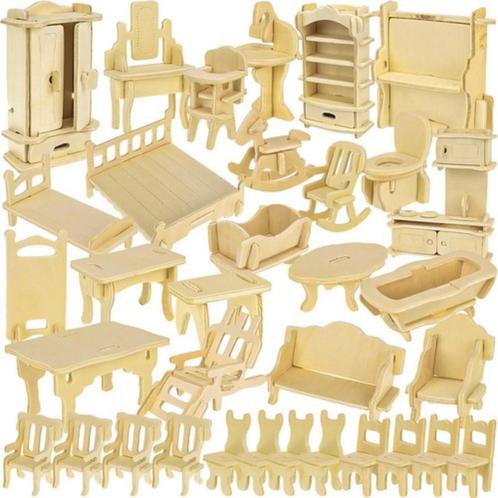 Kruzzel Houten Poppenmeubel Set - 34 Delige DIY Meubelset..., Kinderen en Baby's, Speelgoed | Overig, Nieuw, Ophalen of Verzenden
