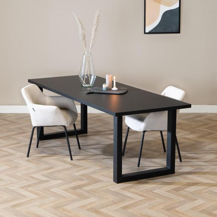 40% Korting: Eettafel Alec melamine zwart 220 x 90 cm, Huis en Inrichting, Tafels | Eettafels, Zo goed als nieuw, Rechthoekig