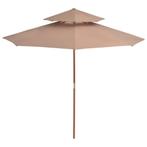 Xl Dubbeldekker parasol met houten paal 270 cm taupe, Nieuw, Verzenden