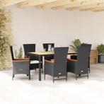 vidaXL 7-delige Tuinset met kussens poly rattan zwart, 6 zitplaatsen, Nieuw, Tuinset, Verzenden