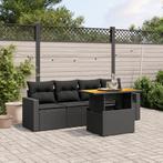 vidaXL 5-delige Loungeset met kussens poly rattan zwart, Verzenden, Nieuw, Rotan, Loungeset
