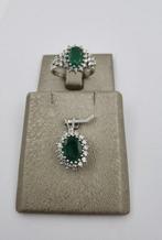 2-delige sieradenset - 14 karaat Witgoud Smaragd - Diamant, Sieraden, Tassen en Uiterlijk, Antieke sieraden