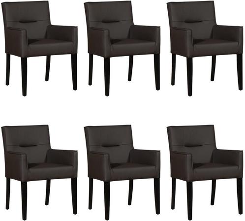 Set van 6 Leren eetkamerstoelen - met houten zwarte poten -, Huis en Inrichting, Stoelen, Vijf, Zes of meer stoelen, Overige kleuren