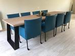 Set van 8 leren kuip eetkamerstoelen - met wieltjes - blauw, Huis en Inrichting, Nieuw, Modern, Leer, Ophalen of Verzenden