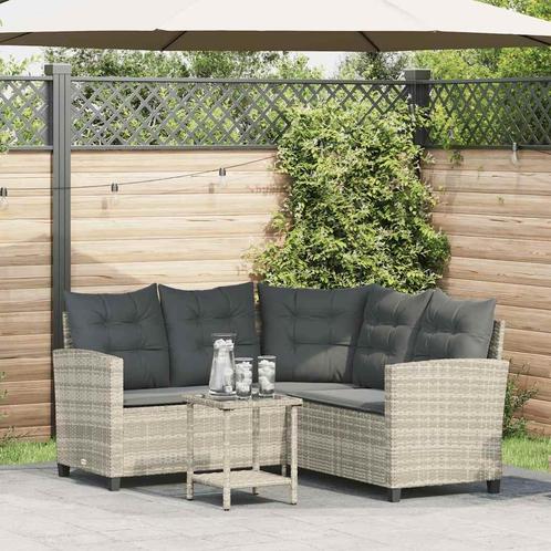 vidaXL Tuinbank met tafel en kussens L-vormig poly rattan, Tuin en Terras, Tuinsets en Loungesets, Nieuw, Rotan, Verzenden