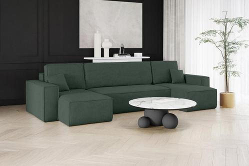 Slaapbank Ribstof Karlo Groen | U-bank | €649,-, Huis en Inrichting, Slaapkamer | Slaapbanken, Overige maten, Overige maten, Wit
