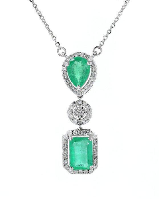 Halsketting - 14 karaat Witgoud - 1.76ct. tw. Smaragd -, Sieraden, Tassen en Uiterlijk, Kettingen