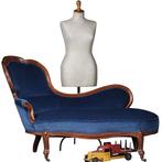 Elegante mahonie Willem III sofa met lavendelblauw velours N, Ophalen of Verzenden