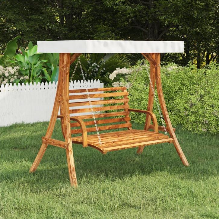 vidaXL Schommelframe met crèmekleur dak gebogen hout met, Kinderen en Baby's, Speelgoed | Buiten | Speeltoestellen, Nieuw, Verzenden
