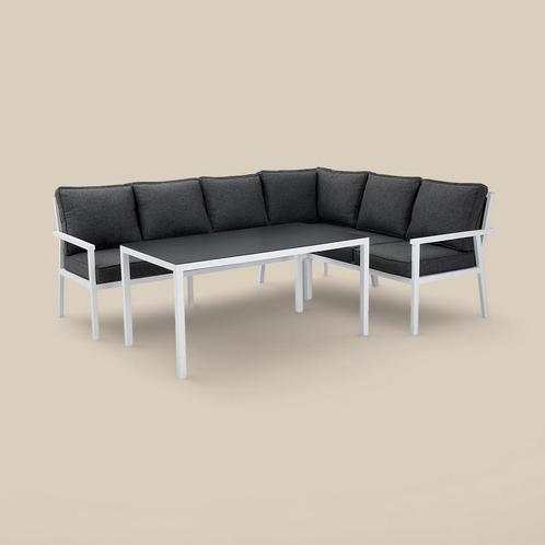 *WOONWINKEL* Buiten Hoekbank Met Tafel Wit Aluminium Rechts, Tuin en Terras, Tuinsets en Loungesets, Nieuw, Verzenden
