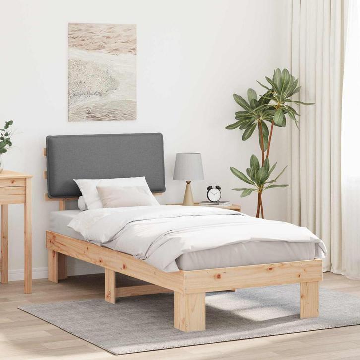 vidaXL Bedframe met Gevoerd Hoofdgedeelte Lichtgrijs 100 x, Huis en Inrichting, Slaapkamer | Bedden, Nieuw, Hout, Verzenden