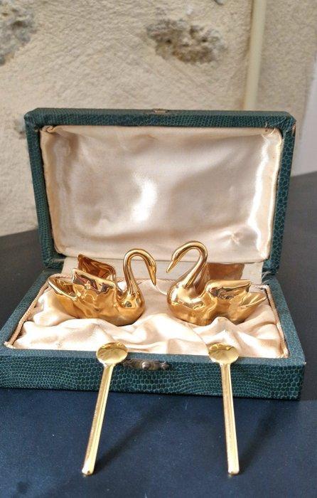 Limoges - Zout- en pepervaatjes - zwaan - Porselein, Verguld, Antiek en Kunst, Antiek | Meubels | Tafels