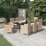 vidaXL 9-delige Tuinset met kussens beige, Nieuw, 8 zitplaatsen, Tuinset, Verzenden
