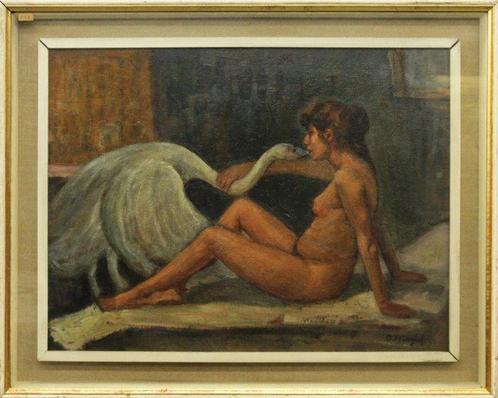 Berthold Klinghofer (1899-?) - Nudo di donna con cigno, Antiek en Kunst, Kunst | Schilderijen | Modern