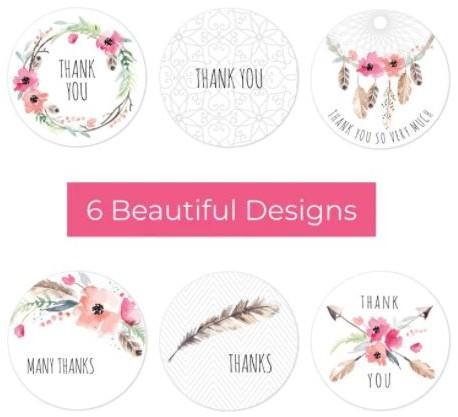 Sluitstickers thanks thank you 6 designs etiket rol 500, Hobby en Vrije tijd, Knutselen, Nieuw, Ophalen of Verzenden