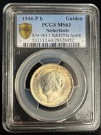 Koningin Wilhelmina 1 gulden 1944 doorloper MS63 PCGS, 1 gulden, Verzenden, Zilver, Koningin Wilhelmina