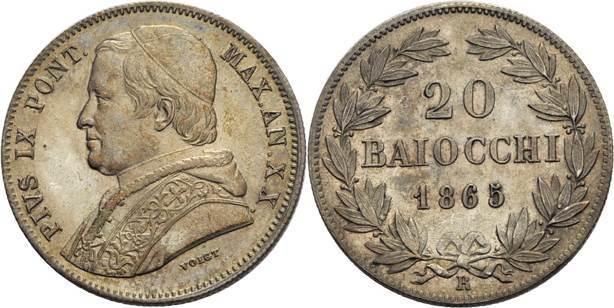 20 Baiocchi 1865, Italien-kirchenstaat/vatikanstadt Pius..., Postzegels en Munten, Munten | Europa | Niet-Euromunten, Verzenden