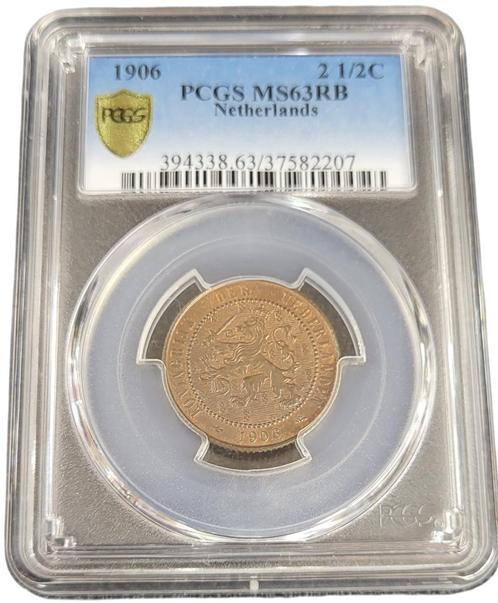 Koningin Wilhelmina 2 1/2 cent 1906 MS63 Red Brown PCGS, Postzegels en Munten, Munten | Nederland, Losse munt, Koningin Wilhelmina