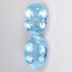 2 pcs Blauw Aquamarijn - 9.74 ct - nternational Colored, Sieraden, Tassen en Uiterlijk, Edelstenen, Nieuw
